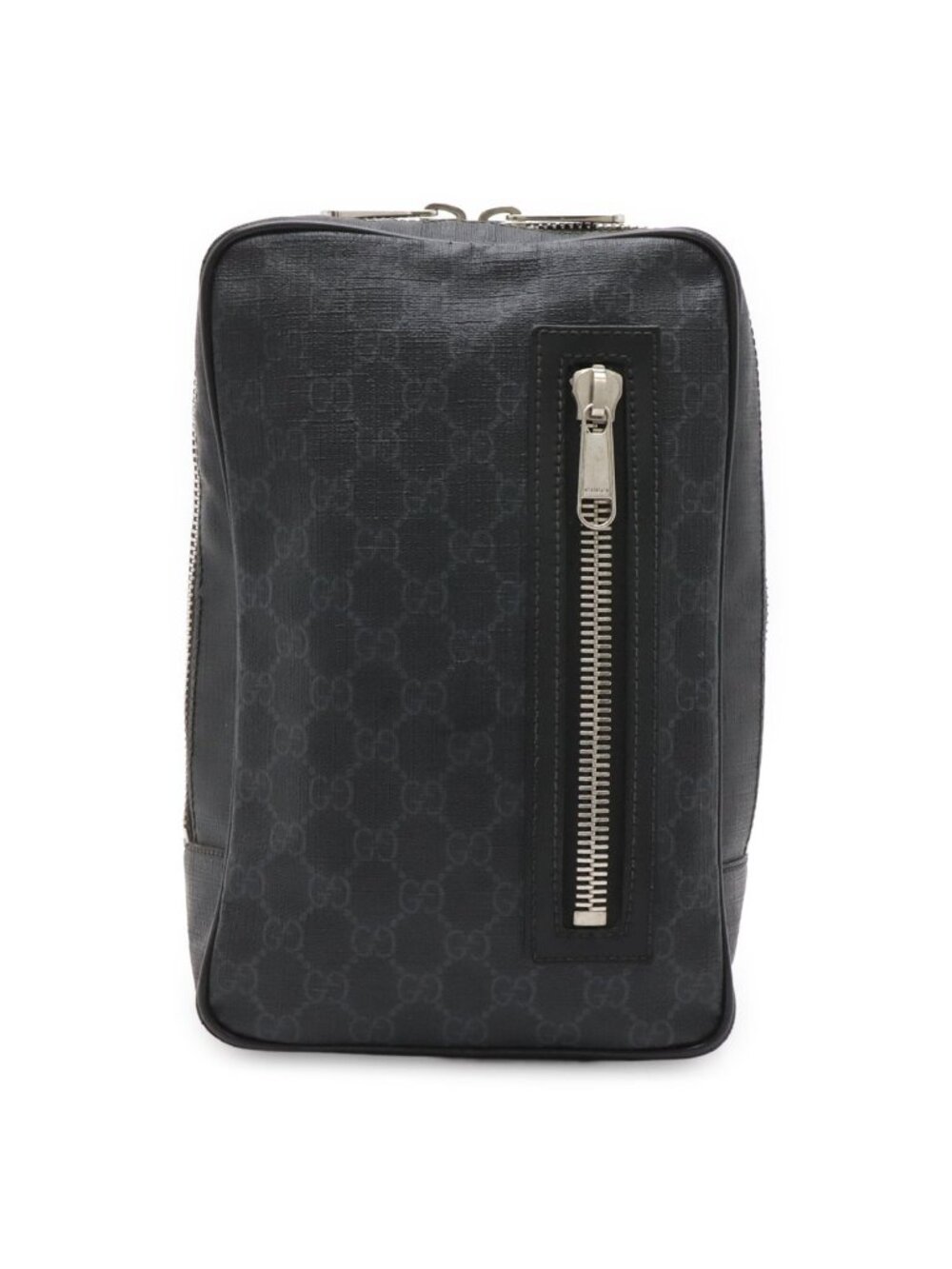 Gucci GG Supreme Web Stripe Belt Bag Leather Black Gray Silver